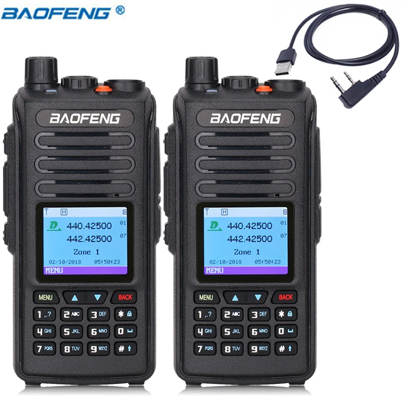 

2pcs 2019 Baofeng DMR DM-1702 (GPS) Walkie Talkie VHF UHF Dual Band Dual Time Digital Radio HF Receiver+USB Programming Cable