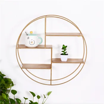 

Wrought Iron Four-tier Rack Round Simple Gold Wall Decoration Living Room Creative Storage Wall Hanging