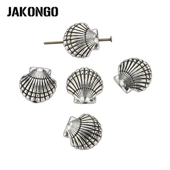 

JAKONGO Shell Spacer Beads Antique Silver Plated Loose Beads for Jewelry Making Bracelet DIY Handmade Accessories 8pcs/lot