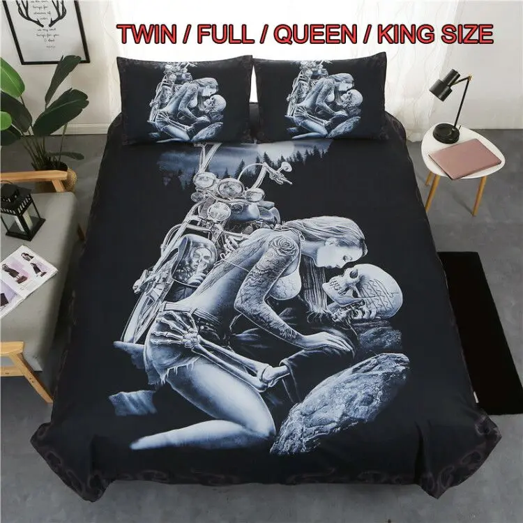 

Halloween Ride & Die 3D Digital Duvet Cover Set Red Lips Rose Beauty Halley Skull 3 Pcs Bedding Set Duvet Cover+Pillowcase