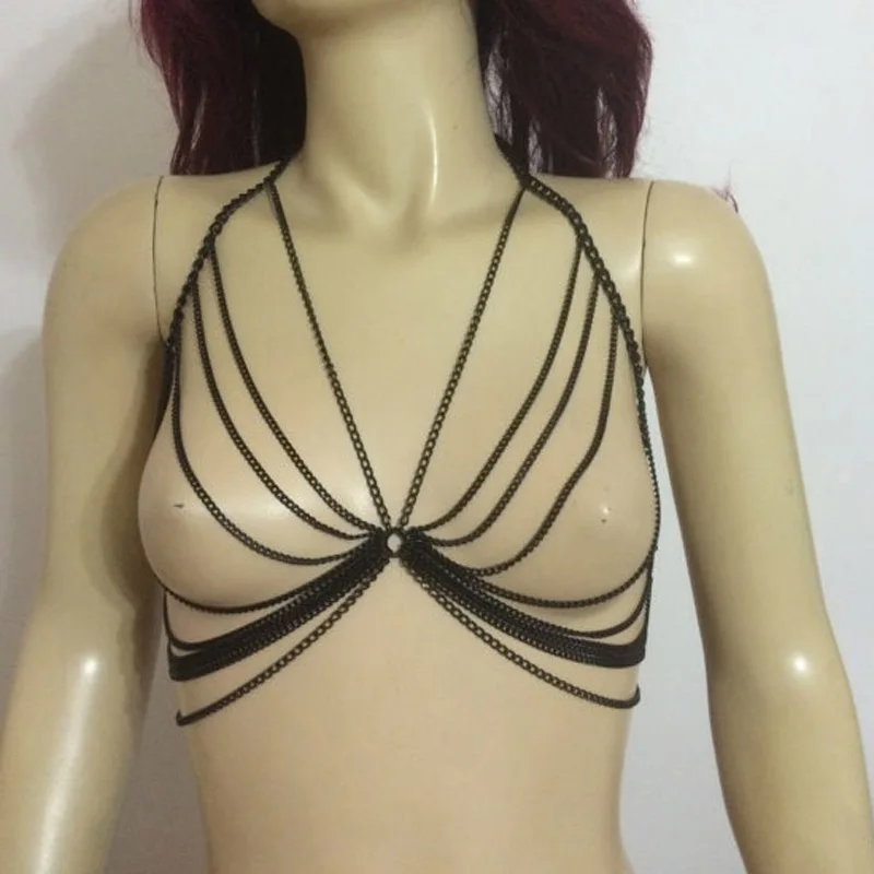 

body chain Women Necklaces&Pendants Alloy Bra Retro exaggerated Long Necklace Chokers Punk Style Sexy Statement Jewelry