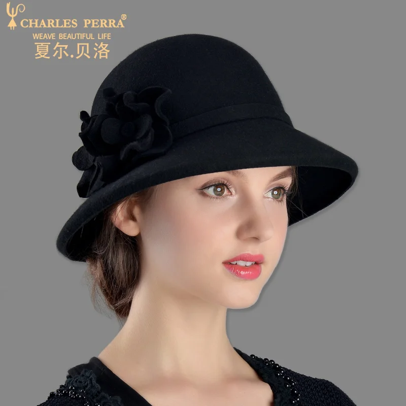 

Charles Perra Brand Women Hat NEW Autumn Winter Wool Caps Keep Warm Elegant Lady Fashion Hat England Style Fedoras 9717