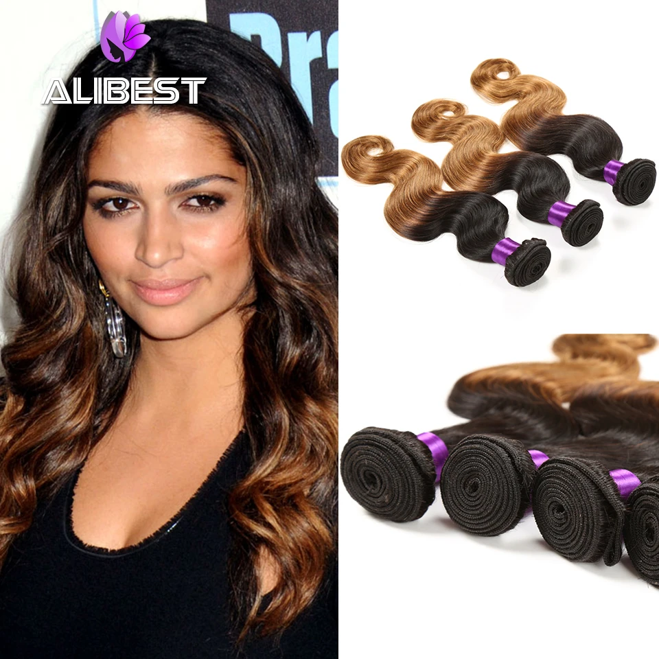 Remy Indian Virgin Hair Weaving 6A Indian Body Wave Ombre Virgin Hair 4