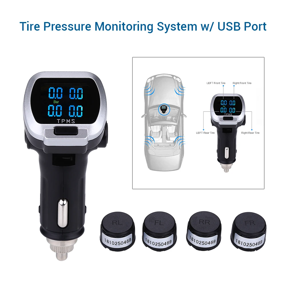 

Smart Car TPMS Tire Pressure Monitoring System cigarette lighter Digital LCD Display Auto Security Alarm Systems Tyre Pressure