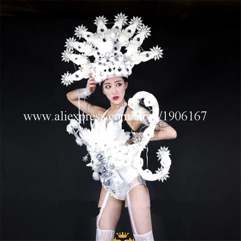 Christmas Atmosphere LED Snowflake Lights Costume Night Club DS Dance Team Christmas Costume Ice Queen01