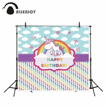 

Allenjoy photo background Children unicorn birthday background cute cloud ice cream dessert colorful hearts backdrop for photo