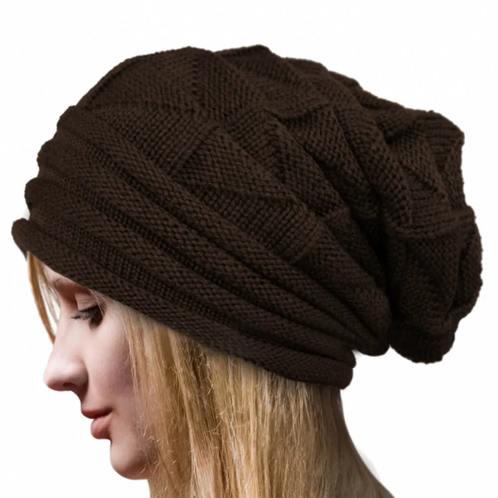 Feitong Women Winter Warm Hats Knit Turban Twist Hair Wrap Solid Casual Skullies& Beanies Hat Cap Knit Turban - Цвет: Coffee