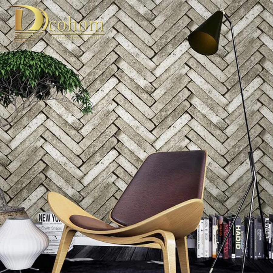 

Vinyl Old Stone Wall Paper Rustic Vintage 3D Faux Brick Wallpaper Roll For Restaurant Cafe Decor Colors Yellow Red Grey