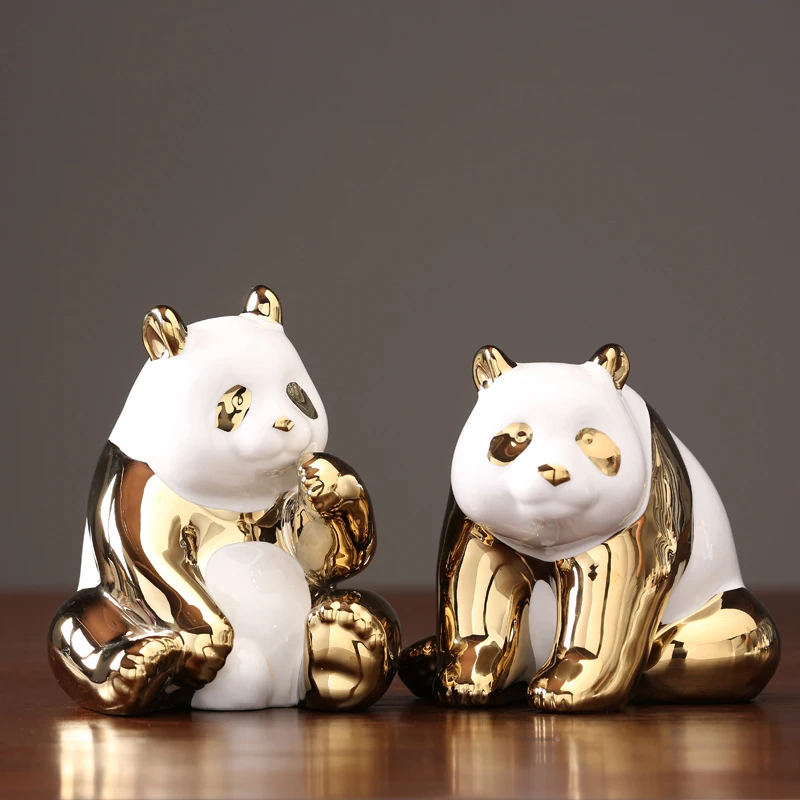1pcs Europe ceramics Golden panda Ornament miniature figurines tabletop crafts room home