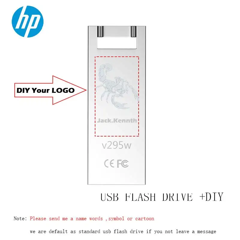 HP USB Flash 16 ГБ 32 ГБ 64 ГБ Pendrive v295w Симпатичные Memory Stick Plus otg типа C DJ DIY Пользовательский диск на ключ Металл Cle USB 64 ГБ - Цвет: v295w  plus DIY