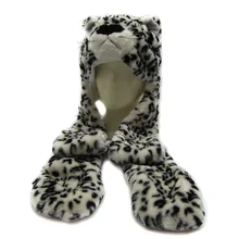 Симпатичные плюшевые белые леопардовые шапки с рисунками животных, рукавицы-лапы для женщин, мужчин, подростков, детей, мальчиков и девочек, зимняя теплая шапочка