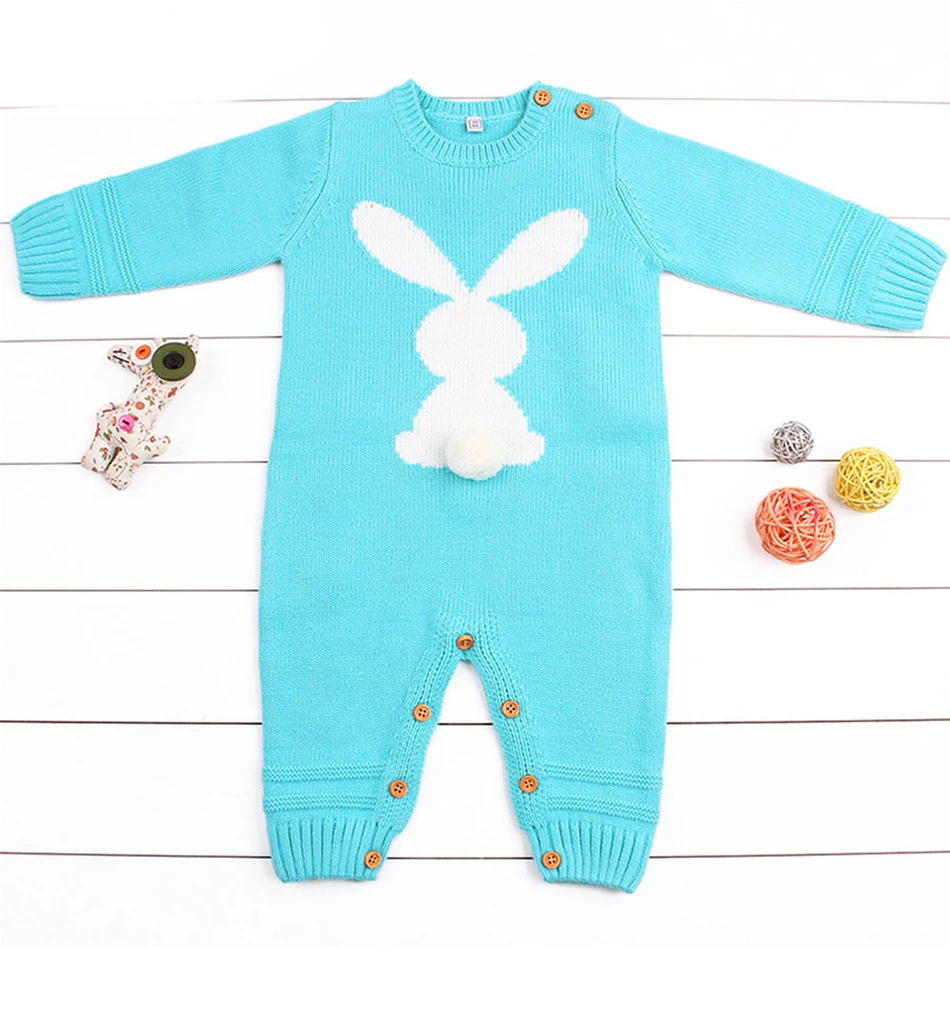 Вязаная одежда с кроликом для маленьких девочек, детские комбинезоны с длинными рукавами, детские комбинезоны, комбинезоны для новорожденных, комбинезон для младенцев, костюм для девочек
