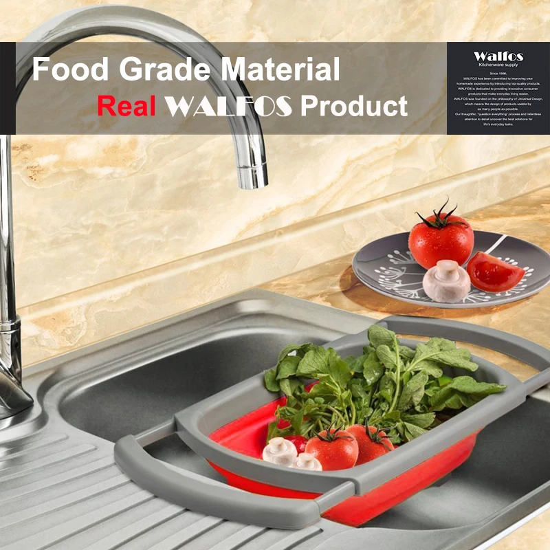 Günstige WALFOS 1 stück Küche Faltbare Silikon Sieb Sieb Waschbecken Korb Kochen Wasser Drainager küche korb sieb gadget