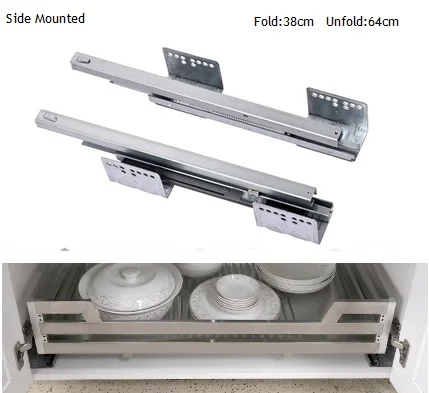38 см боковое Нижнее крепление Выдвижная направляющая для кухонная проволочная корзина 3 складки мягкий закрытый демпфер выдвижной