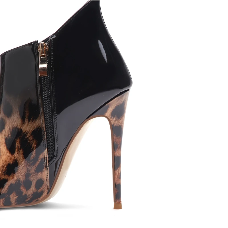 US $29.98 Simloveyo Size 44 45 Ankle Boots For Women Pointed Toe Thin High Heels Booties Zipper Leopard Print Party Gradient Bottes Botas