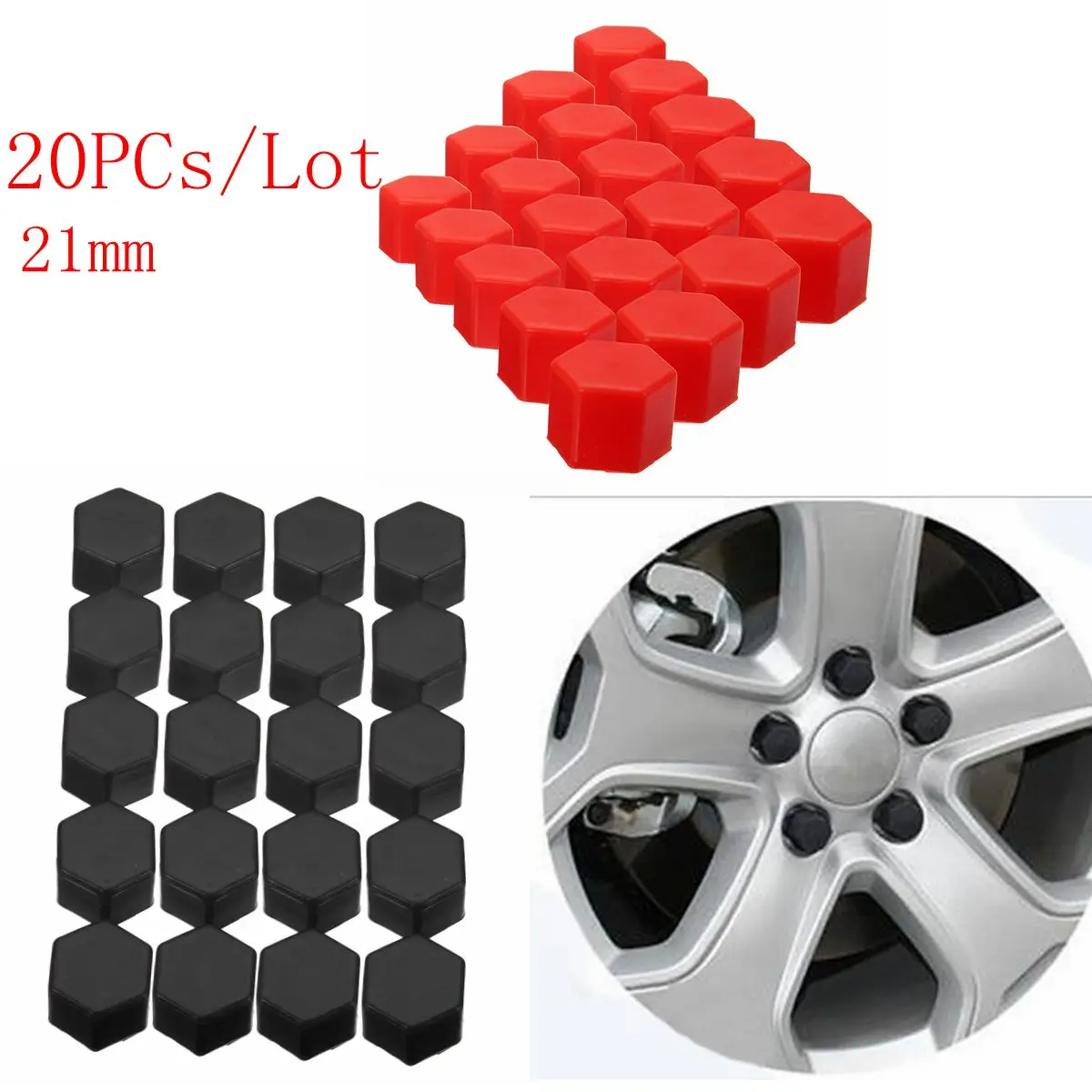 

20Pcs 21mm Silicone Car Wheel Lug Nut Bolt Hub Screw Cover Tyre Protective Cap