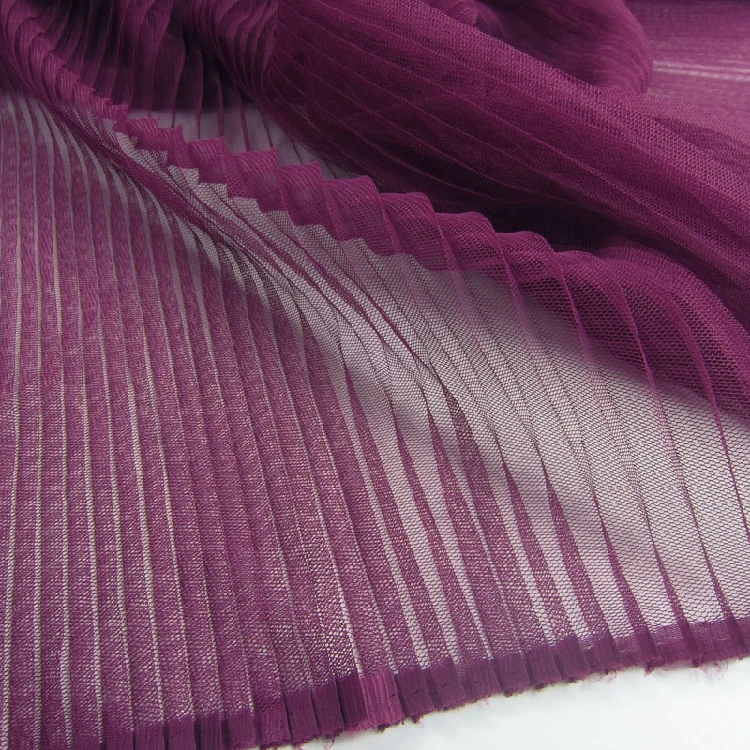 

5 Meters 155CM 61" Wide burgundy pleated mesh tulle fabric wedding dress clothes materials LX126