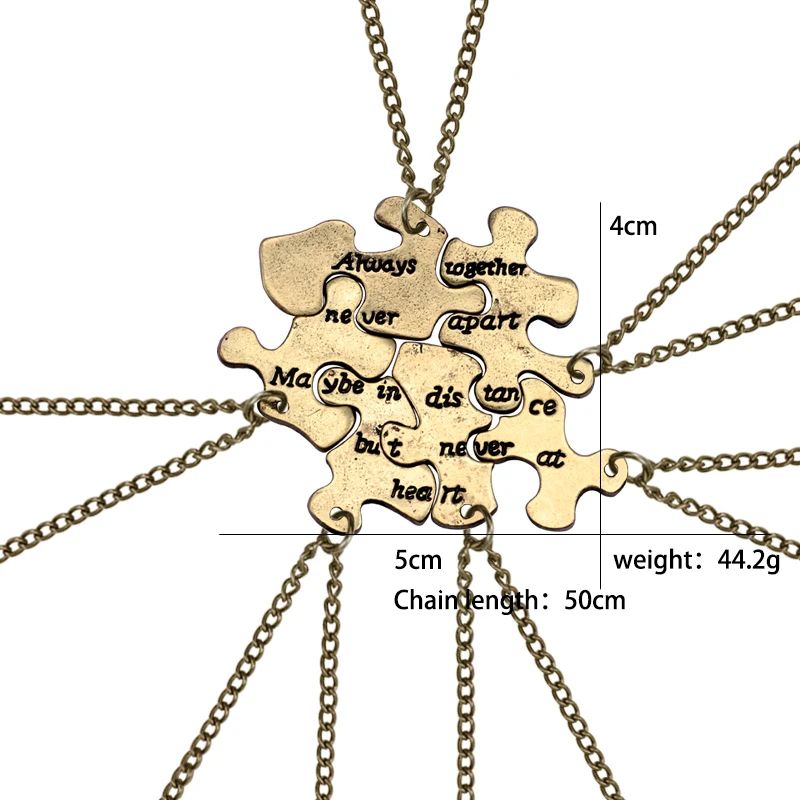 6 шт./компл. Подвеска для лучших друзей бронзовые Асимметричные геометрический паззл ожерелье для женщин BFF длинные расстояния дружбы Винтажные Ювелирные изделия Подарки