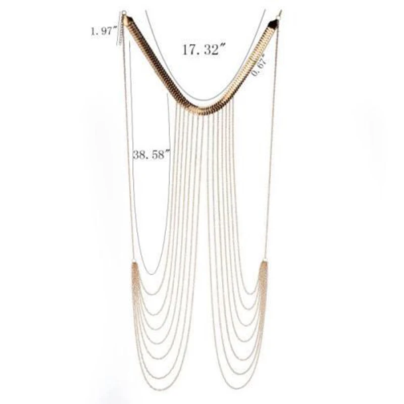 Fashion Body Neckalces Chain Women Sexy Collar Choker Gold Body Jewelry Gothic Big body Necklace Multilayer Party Jewelry