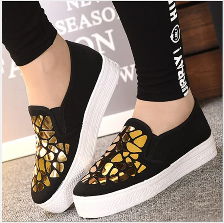 

Summer Fashion Women Loafers Vulcanize Shoes Canvas Sequins Sneakers Ladies Slip On Shallow Casual Shoes Chaussure Femme 2019