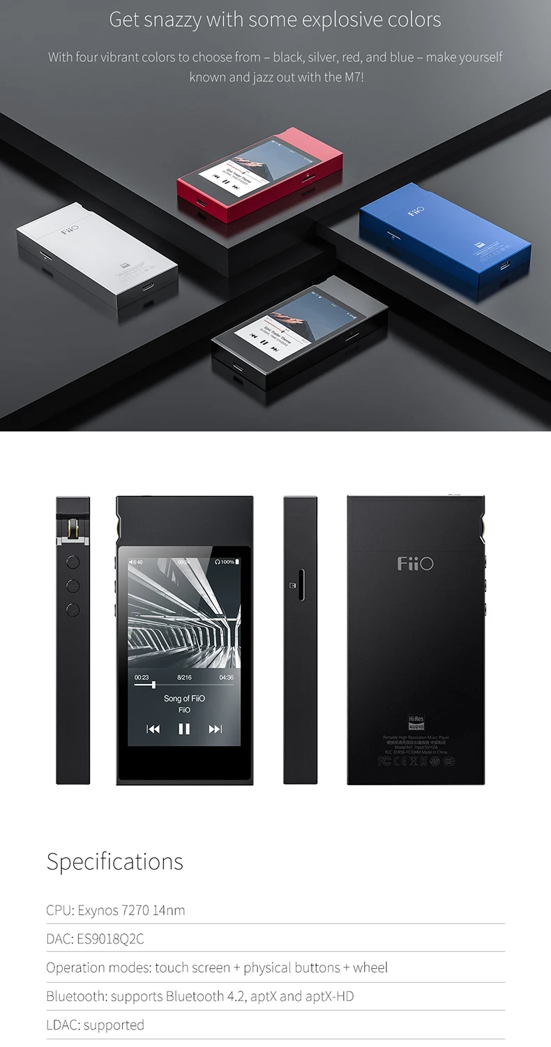 Распродажа FiiO M7 Bluetooth 4,2 aptX-HD LDAC Hi-Res сенсорный ЖК-экран Музыка MP3 Воспроизведение металлический чехол с fm-радио с FiiO F9SE