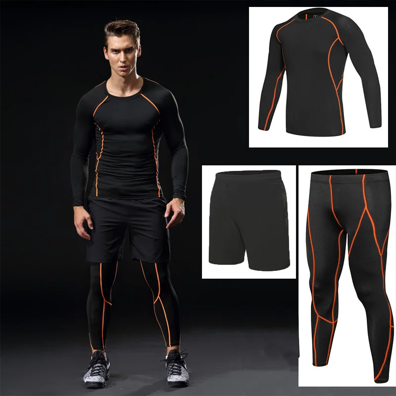 Men Gym running sets compression, Gym Fitness tight sets sportswear boy