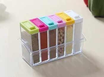 

6pcs/lot Spice Jar Seasoning Box Kitchen Spice Storage Bottle Jars Transparent PP Salt MSG Pepper Cumin powder Box Tool ND 023