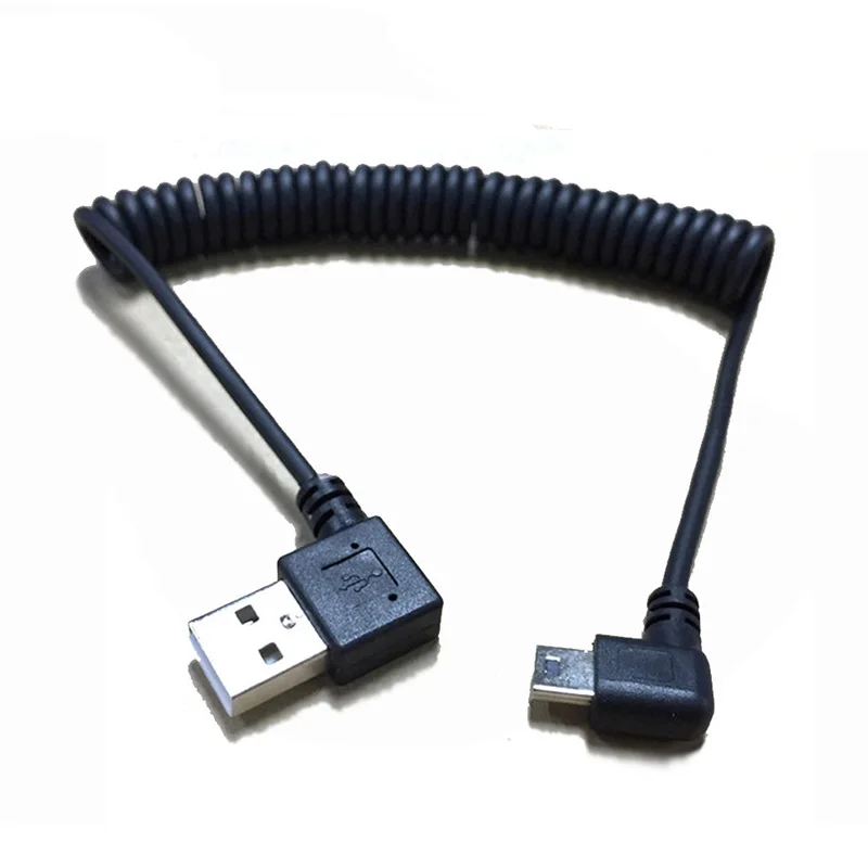 1.5m Left Angle 90 Degrees Spiral Coiled Mini USB 5 pin