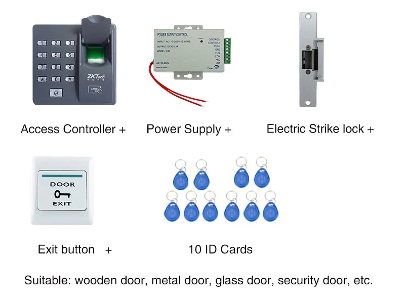 Полный комплект RFID машина отпечатков пальцев+ NC fail safe strike для системы контроля доступа+ rfid брелоки+ кнопка выхода+ источник питания