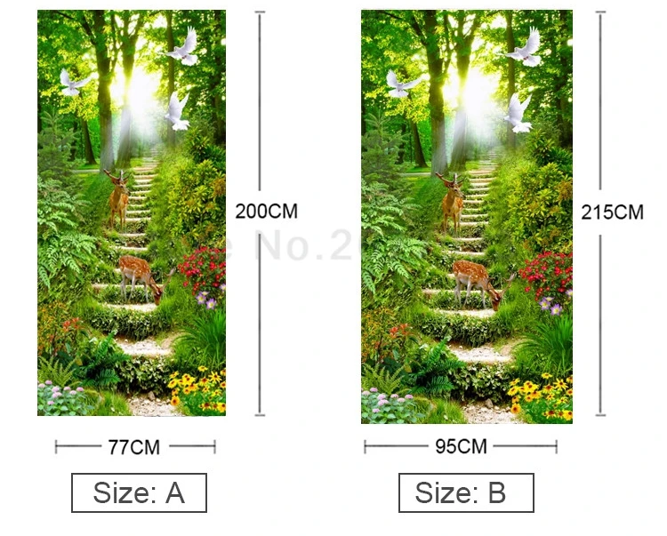 ПВХ водостойкая самоклеящаяся 3D дверная наклейка с изображением леса, дорожка, пейзаж, наклейка для гостиной, двери, обои, плакат, домашний декор