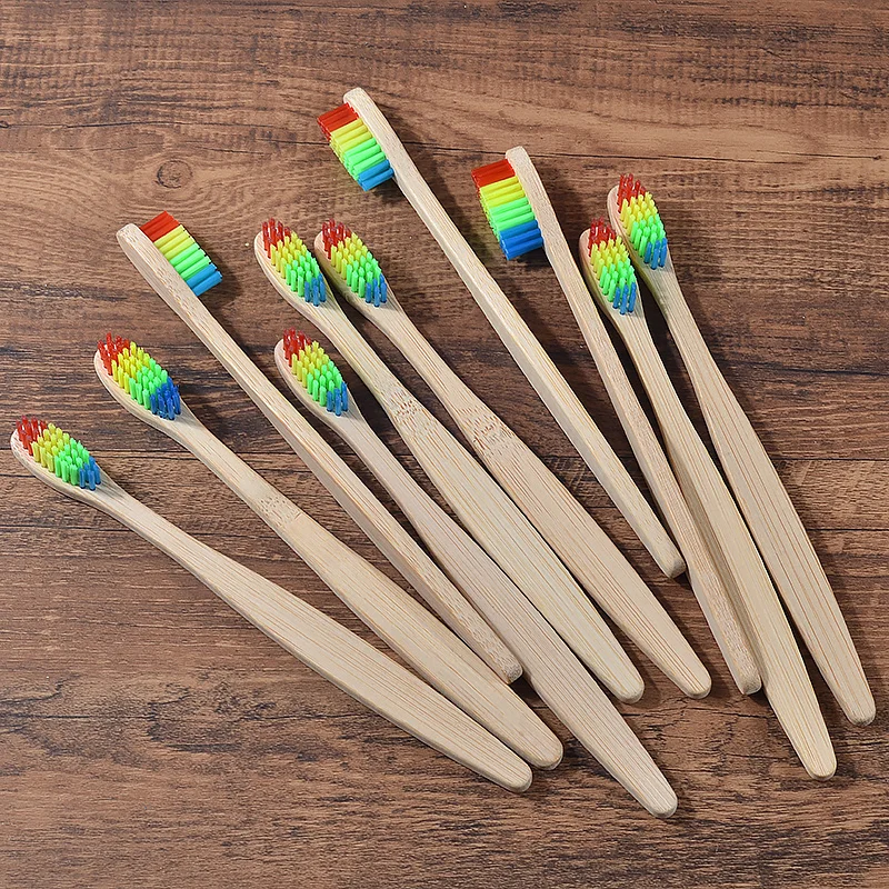 Nieuwe Ontwerp Gemengde Kleur Bamboe Tandenborstel Eco Vriendelijke Houten Tandenborstel Zachte Haren Tip Houtskool Volwassenen Oral Care Tandenborstel