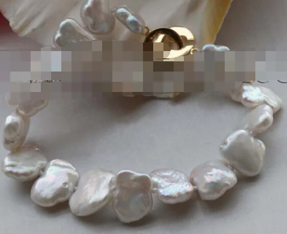 

001607 Genuine Natural 13-16mm white Reborn Keshi Pearl Bracelet 14KGP