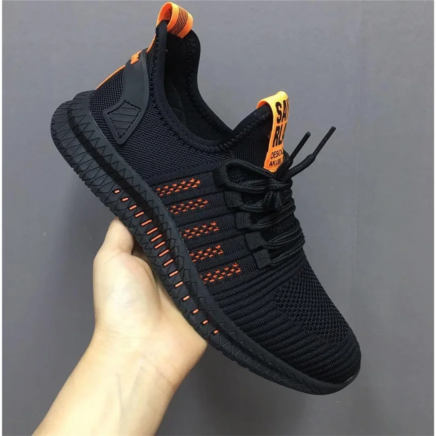 black-orange Новинка; сетчатые мужские кроссовки; Повседневная обувь; мужская обувь на шнуровке; легкие удобные дышащие Прогулочные кроссовки; zapatillas hombre; B1352 - Цвет: black-orange