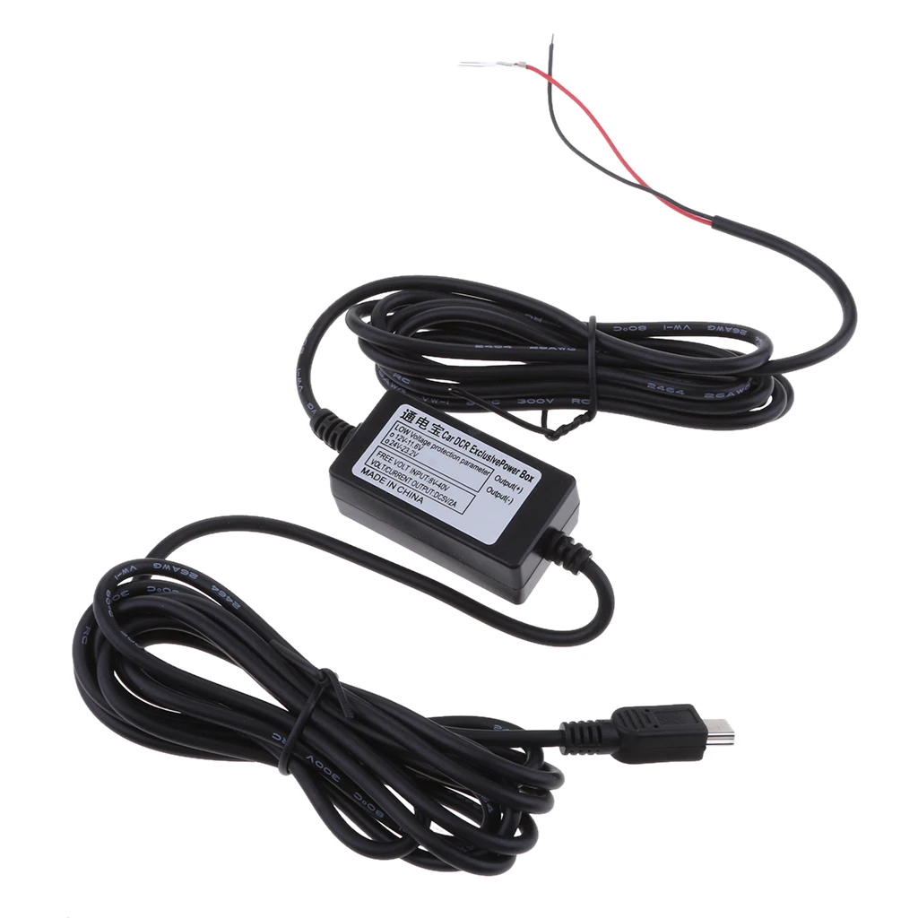 Car Dash Cam Hardwire Kits 12/24V To 5V 1.5A with Mini USB Stright Head Power Adapter Cable
