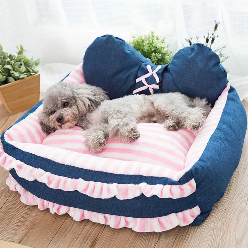 Удобные кушетка для собак кошачье гнездо Съемная кровать легко чистить собака дом Питомник принцесса Pet Sleepping подушки щенок Тедди корзина - Цвет: blue and pink