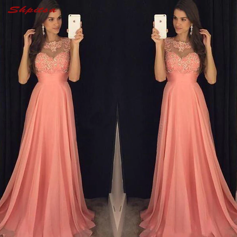 2018-new-coral-prom-dresses-sheer-neck-appliques