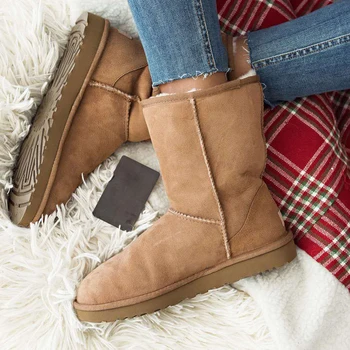 

Faux Suede Leather Mid-Calf Warm Winter Boots Women Round Toe Flat Winter Boots Women Snow Boots Shoes Women SWE0026