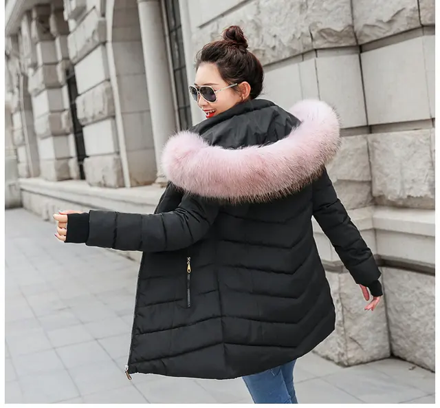 womens winter jackets and coats 2018 Parkas for women 4 Colors Wadded Jackets warm Outwear With a Hood Large Faux Fur Collar -