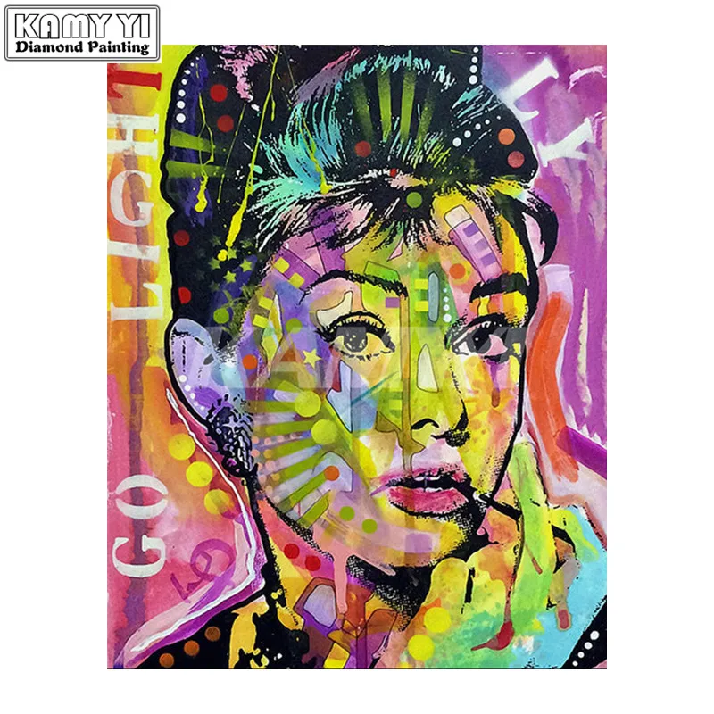 5d DIY square Diamond Painting Cross Stitch full Diamond Embroidery mosaic colorful audrey hepburn Pop art Living Room painting_