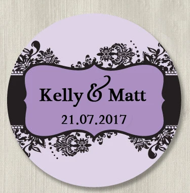 

Custom Stickers - Glam Damask Wedding lables, Classic Round Sticker, Personalized Stickers, Labels ,Customized Name and Date