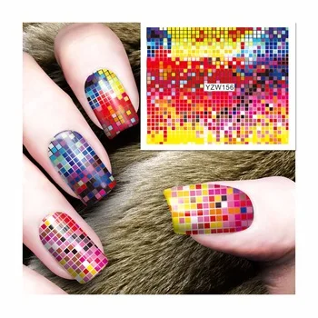 1 Sheet Water Transfer Foils Nail Art Sticker Full Colorful Lattice Design Water Decals Nails Decorations Tools Sticker 156