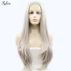 Sylvia термостойкие натуральных волос Прямо Длинные Синтетические волос пробор ручной работы Синтетические волосы на кружеве парики для Для