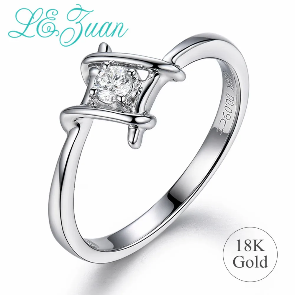 L& zuan настоящие 18K ювелирные золотистые кольца для женщин настоящие 0.09ct кольца с натуральным белым бриллиантом женские подарок на день Святого Валентина обручальные кольца