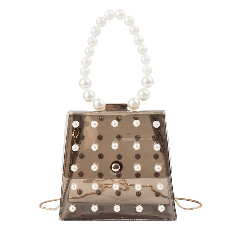 

Designer Transparent Clear Women Jelly Bag Pearl Bag Chain Crossbody Bag for Women Evening Clutch Purse Hand Bags Tote 2019