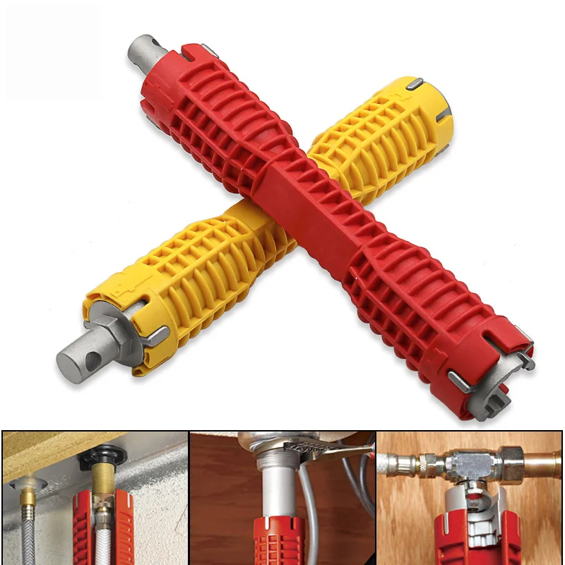 Billige Hex Mutter Wrench 8 in 1 Wasserhahn Und Waschbecken Installer Doppel Kopf Wasser Rohr Spanner Multi zweck Schlüssel Sanitär wc Bad Werkzeuge