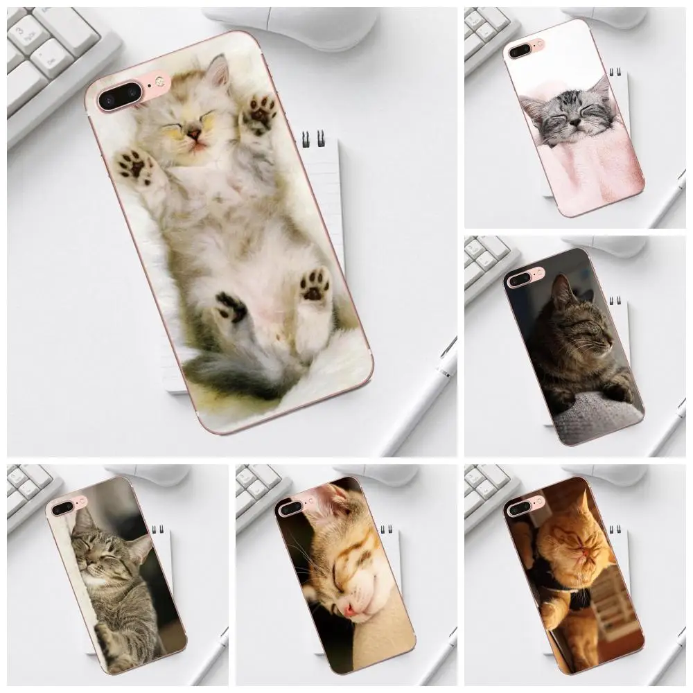 

Qdowpz Soft TPU Phone Cases Cover For Galaxy Alpha Core Prime Note 4 5 8 S3 S4 S5 S6 S7 S8 S9 mini edge Plus Sleepy Cat Kitten