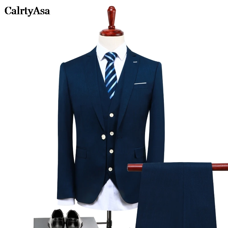 CalrtyAsa Blue Men Suit (Vest+Jacket+Pant) 2018 Fashion Hight Quality