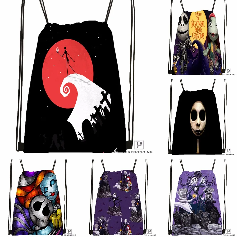 Custom The Nightmare Before Christmas Drawstring Backpack Bag Cute Daypack Kids Satchel Black Back 31x40cm 180531