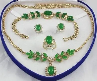 

hot-set emerald jade oval Necklace Bracelet Ring Earring set AAA style 100% Natural jade Noble Fine jewe