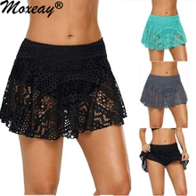 Moxeay Высокая талия Купальник Купальники Юбка низ женщины выдалбливают кружева вязаное крючком пляжное платье Прозрачная пляжная одежда купальный костюм